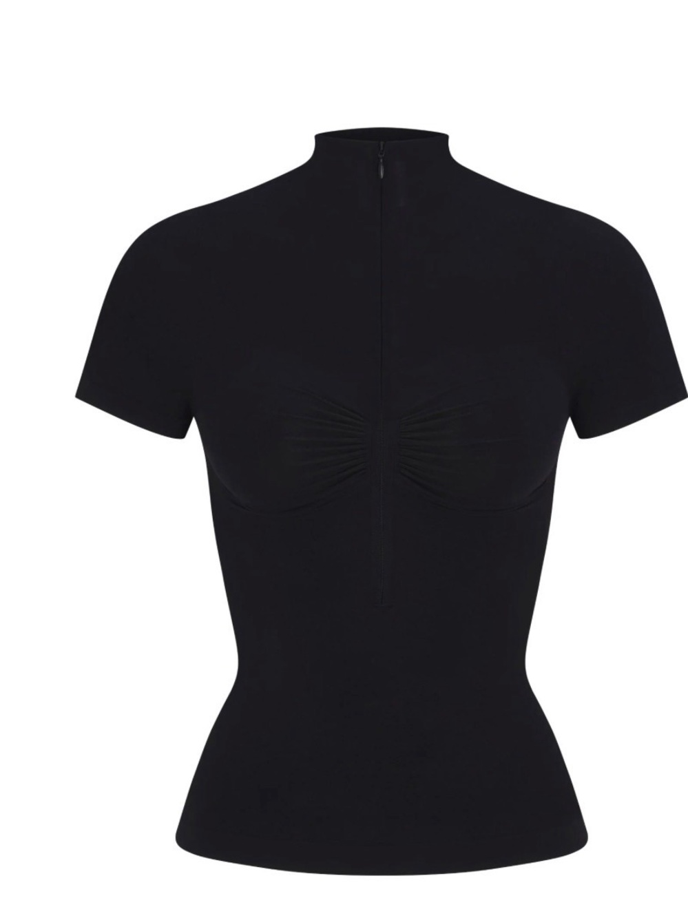 SKIMS Black Mock-Neck Short Sleeve Zip Top